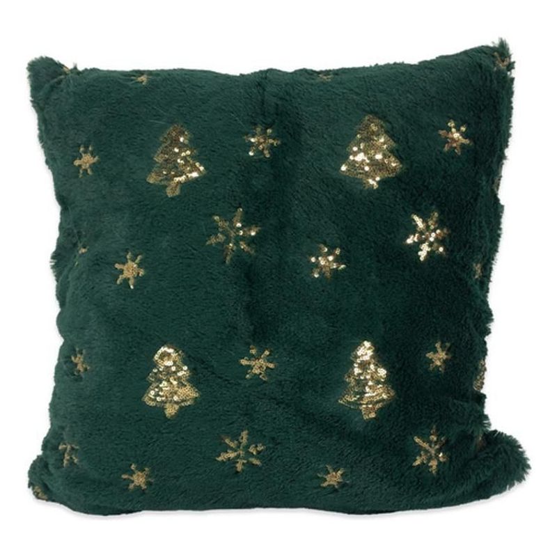 DIMATEX LEON - Cojín Navideño Peludo Decoración Navidad + Relleno 45x45cm Verde