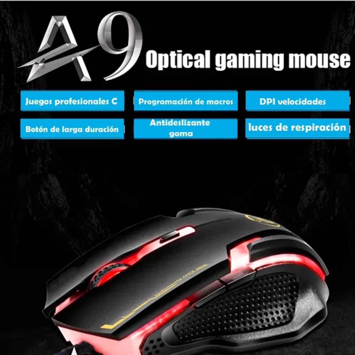 GENERICO - Mouse Gamer Cable Usb Scroll Optico Luz Led Colores Dpi 6000