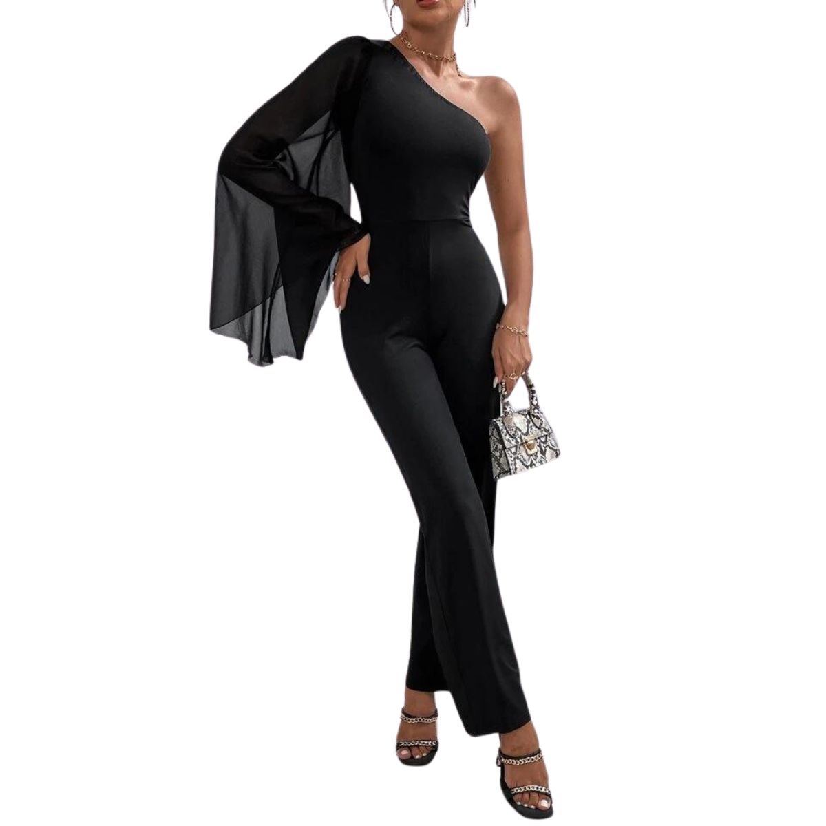 NEGRELI - ENTERIZO FORMAL DE MUJER NEGRO CON CHIFFON