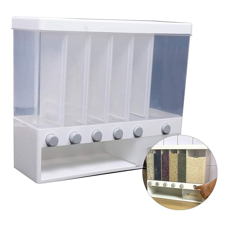DANKI - Dispensador Grano Cereal Clasificacion 6 En 1 Compatimentos Blanco