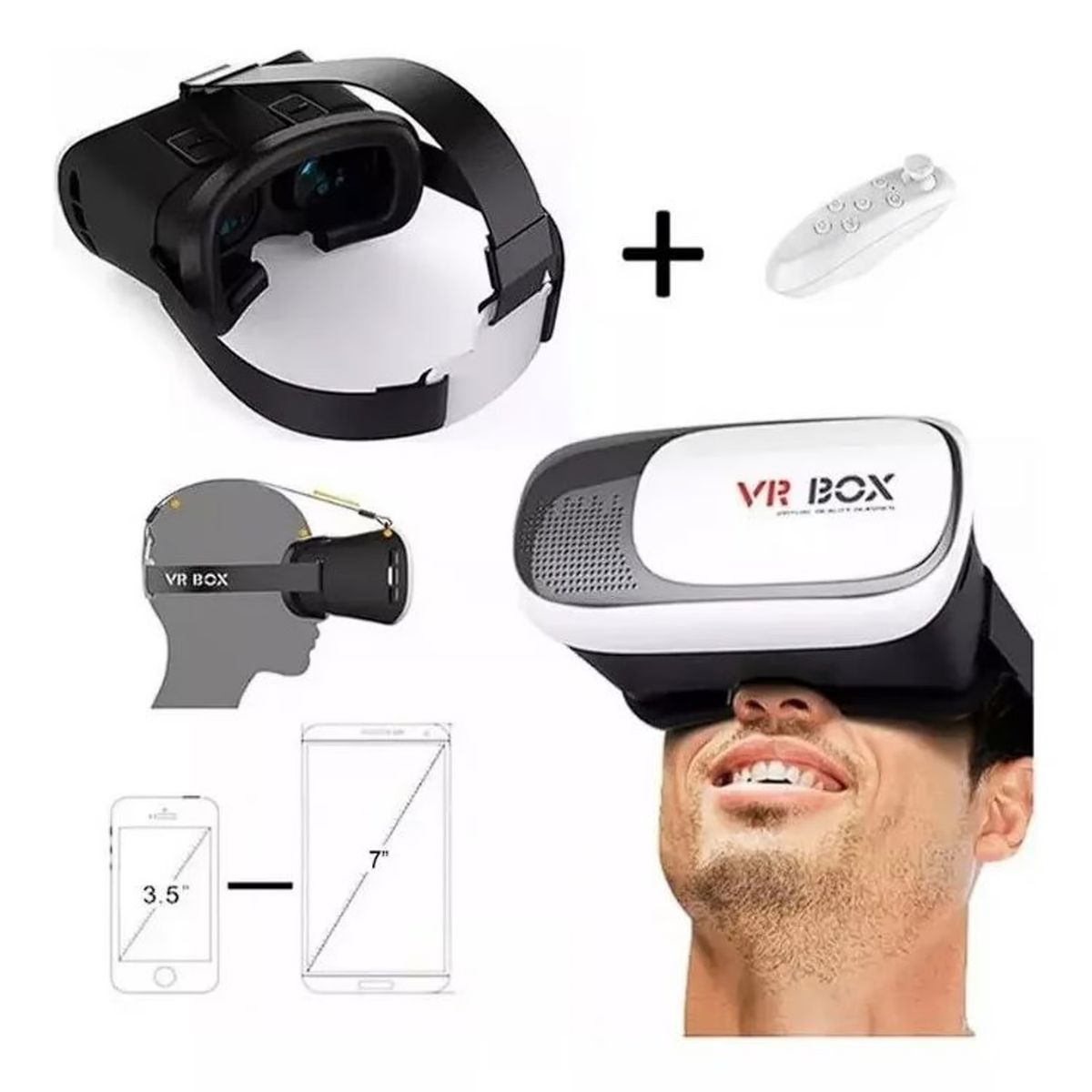 GENERICO - Gafas De Realidad Virtual Aumentada 3D VR BOX + Control Bluetooth