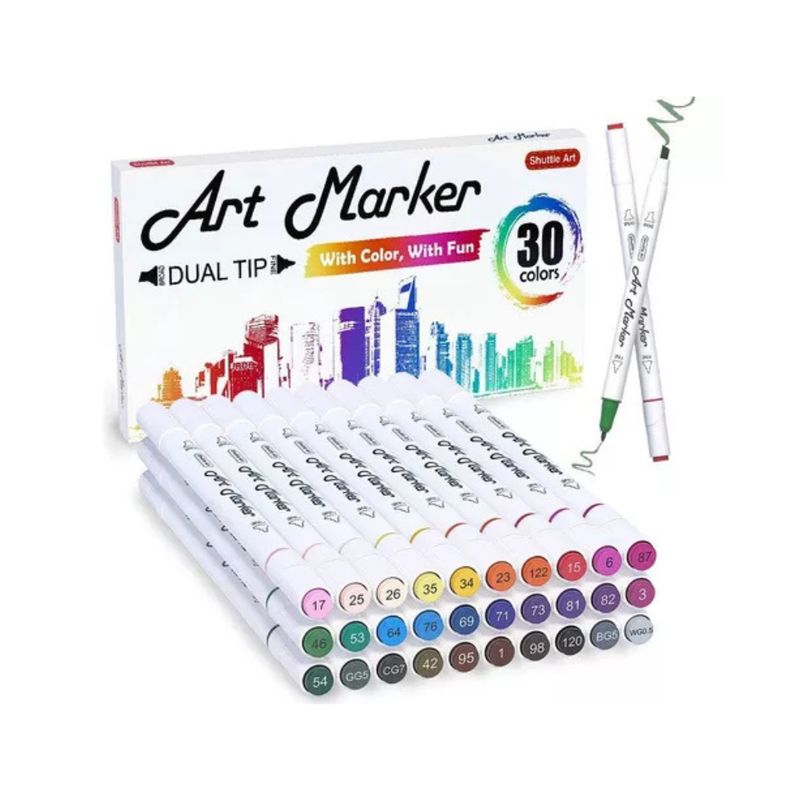 GENERICO - Marcadores Permanentes 30 Colores Punta Fina Shuttle Art