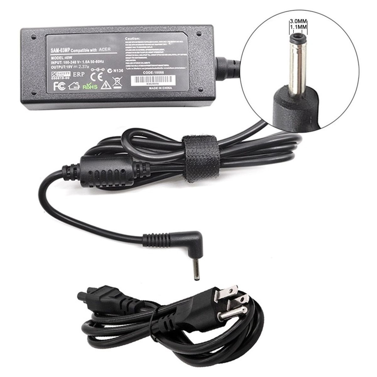 GENERICO - Cargador para Acer Aspire 3 A515-24P 19V 2.37A 3.0x1.1mm
