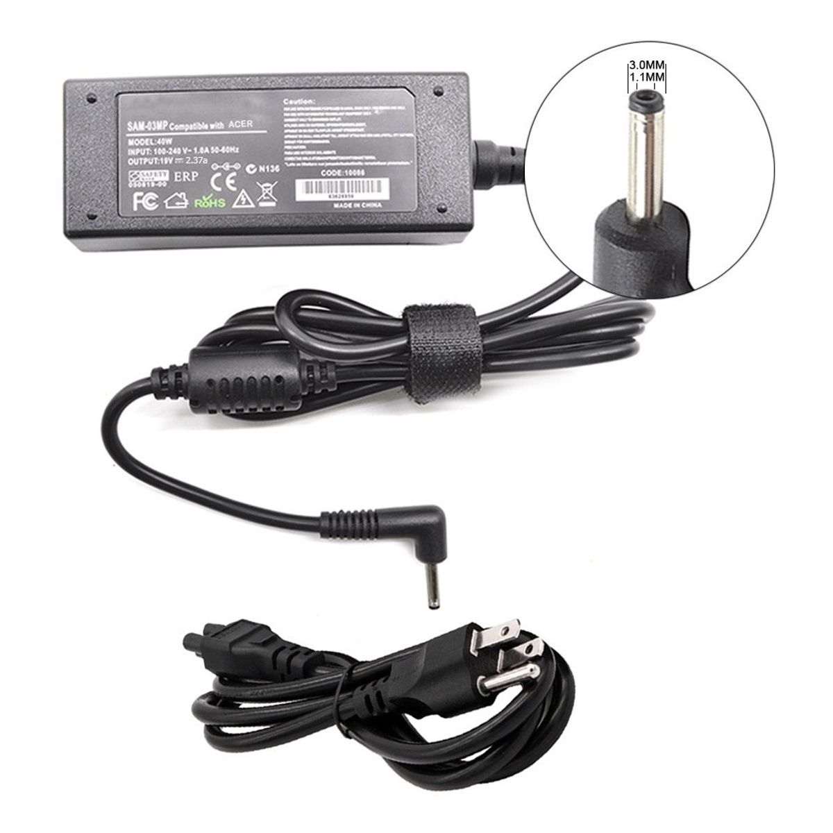 GENERICO - Cargador para Acer Aspire 3 A515-24P 19V 2.37A 3.0x1.1mm