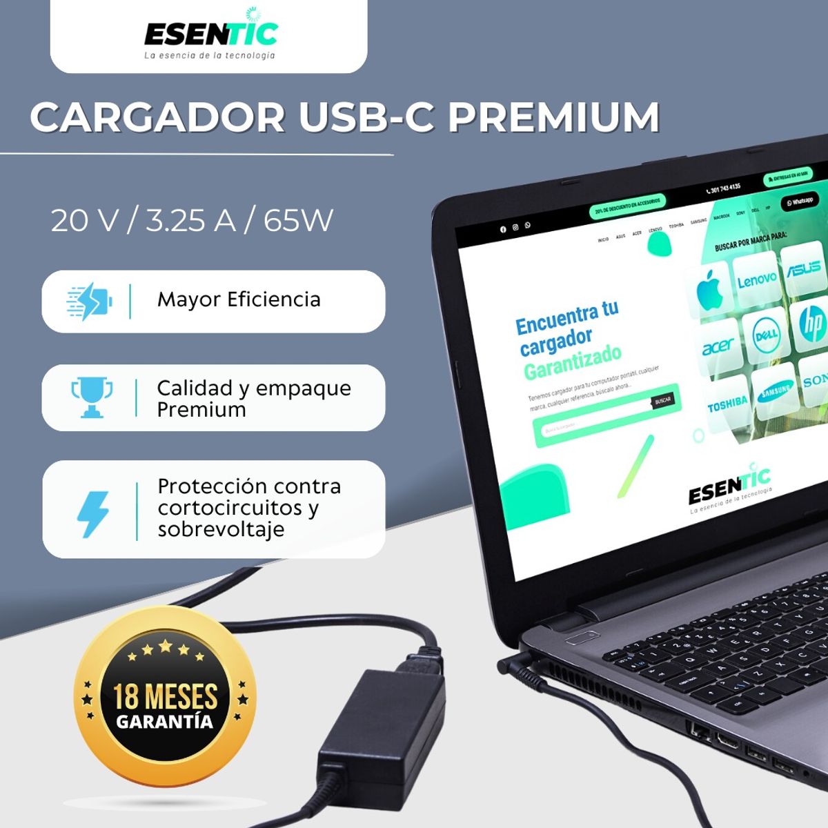 GENERICO - Cargador para Asus UX325J 20V 3.25A 65W Tipo C