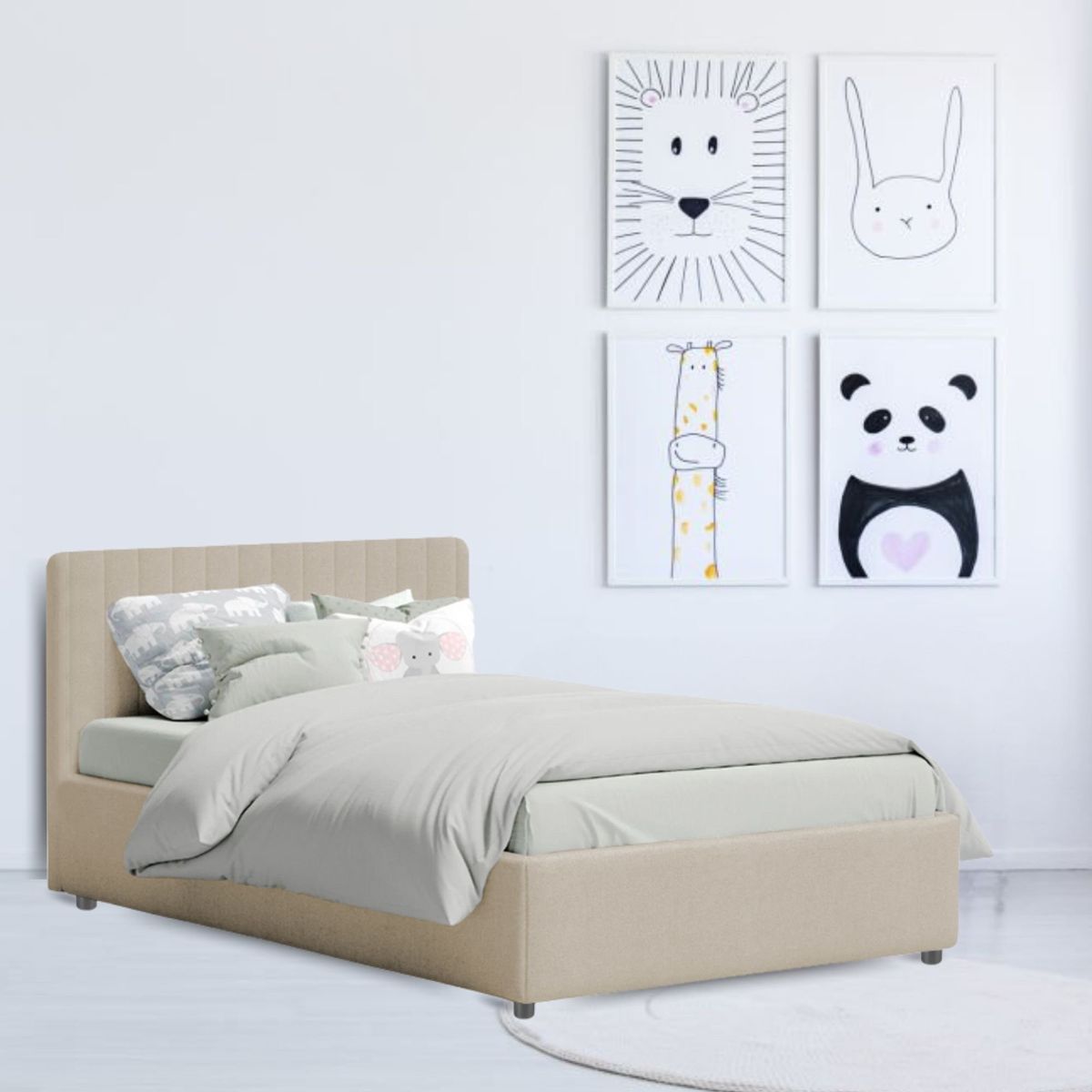 EKONOMODO COLOMBIA - Colchon Sencillo + Base Cama Baul + Espaldar Infantil Taupe 100X190