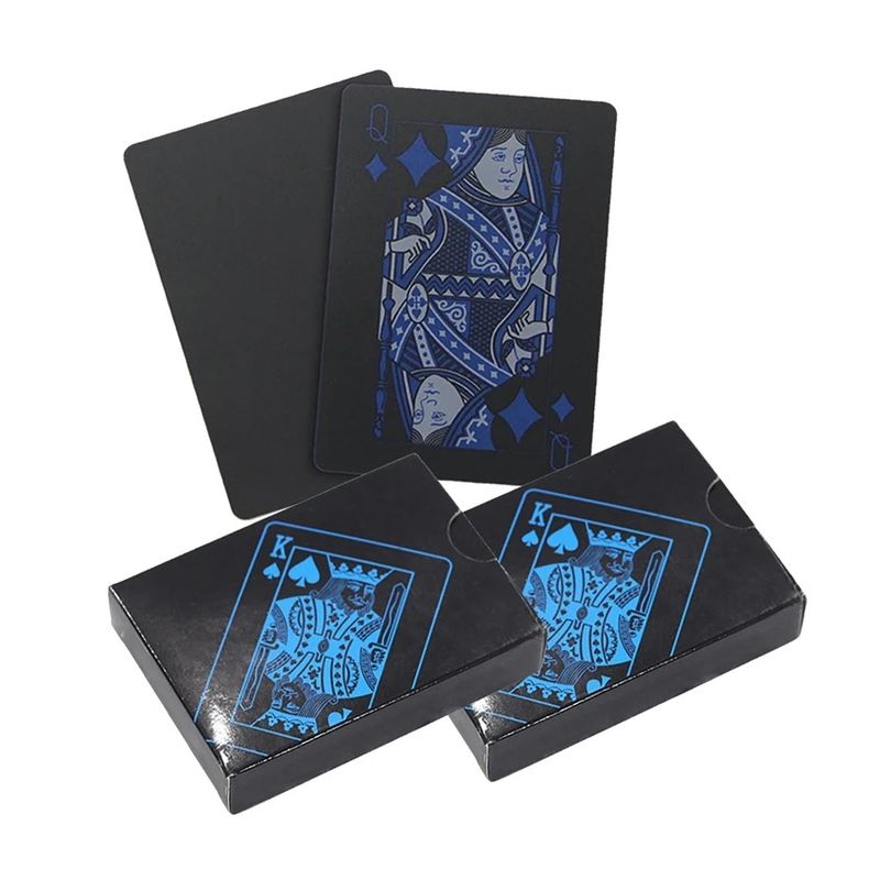 GENERICO - Baraja Poker Azul Black Cartas Plástico Negro Naipes Premium