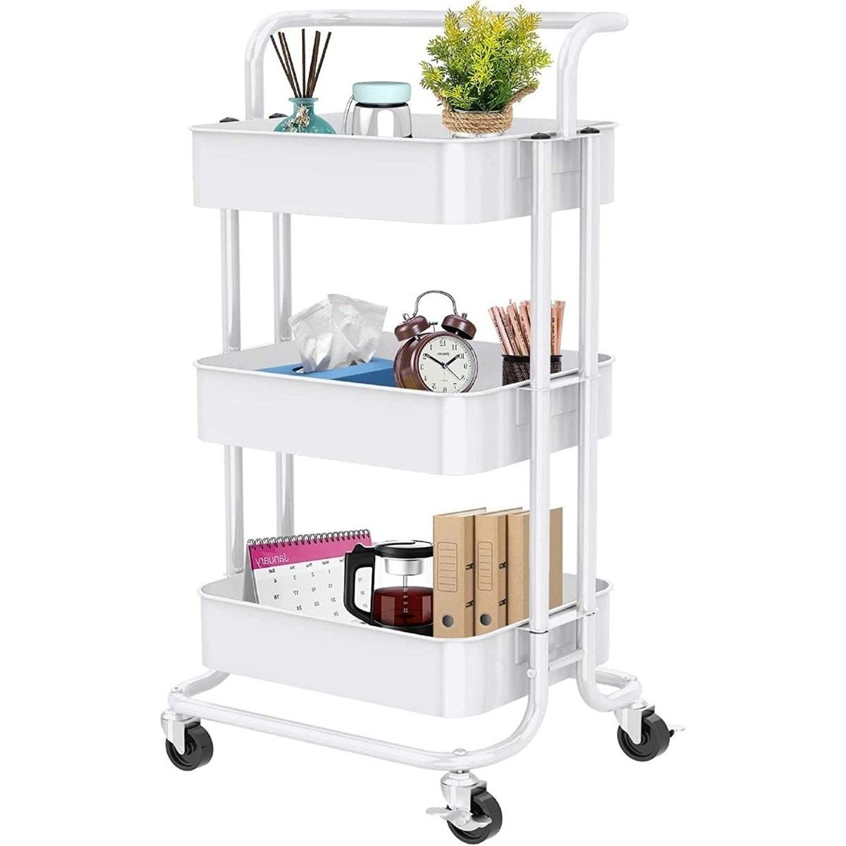 MOBLIHOUSE - Carro Rodante Multiusos De 3 Niveles Para Uso General Blanco