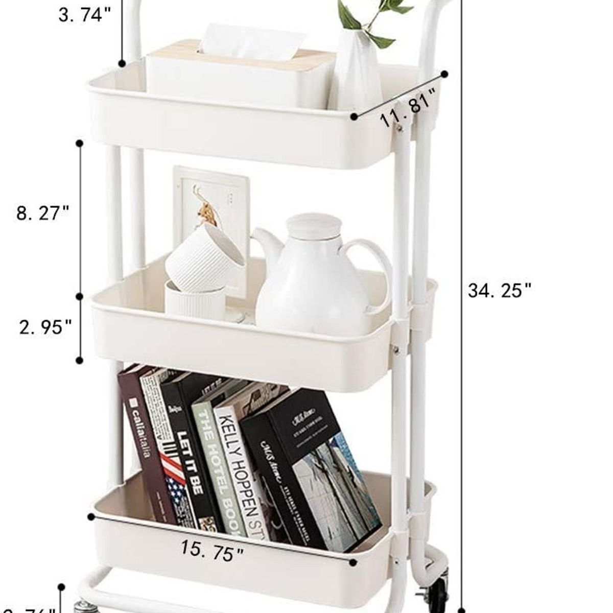 MOBLIHOUSE - Carro Rodante Multiusos De 3 Niveles Para Uso General Blanco