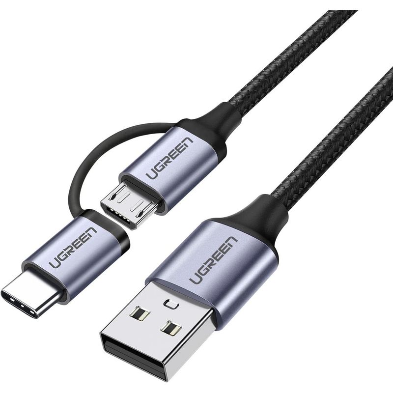 UGREEN - Cable USB-A a Micro USB + USB Tipo-C 1m Negro