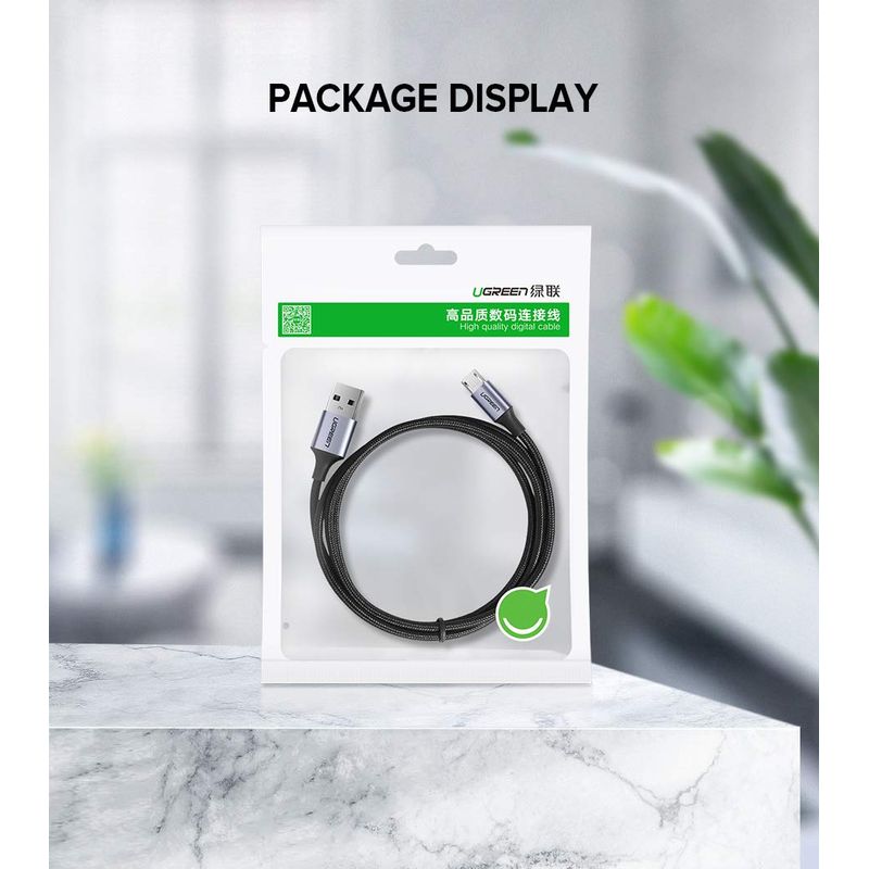 UGREEN - Cable USB 20 A a Micro USB 1m con Revestimiento de Aluminio Blanco