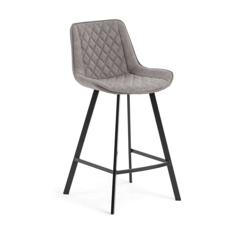 MOBLIHOUSE - Taburete De Bar Tapizado Moderno Con Patas De Metal Gris