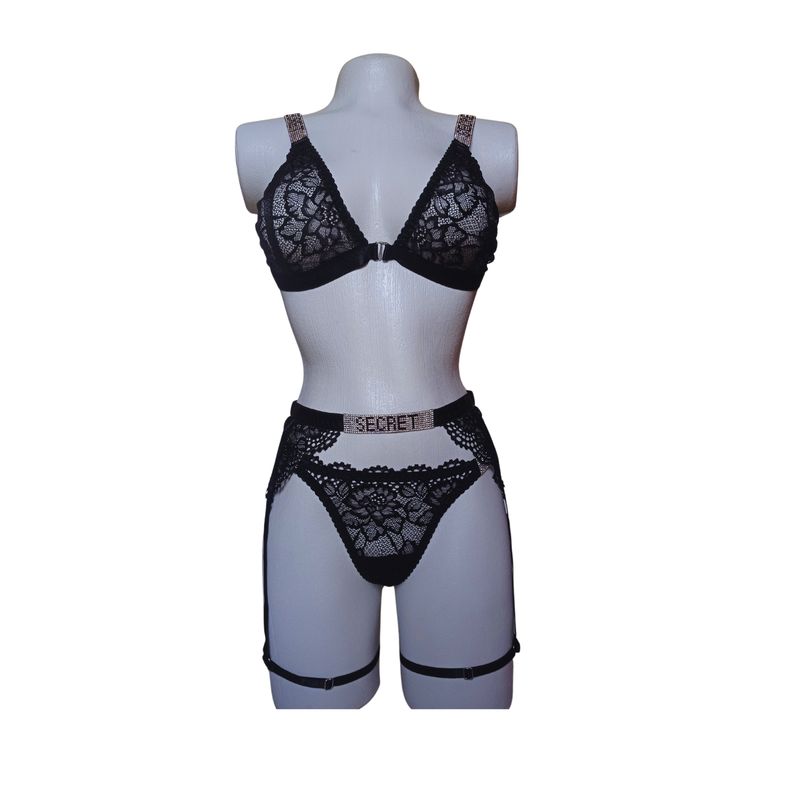 GENERICO - Conjunto Ropa interior Lencería erótica sexy SECRET Liguero