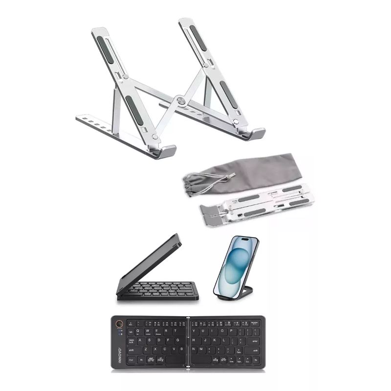 GENERICO - Soporte Laptop Aluminio Ergonómic Teclado Bluetooth Plegable