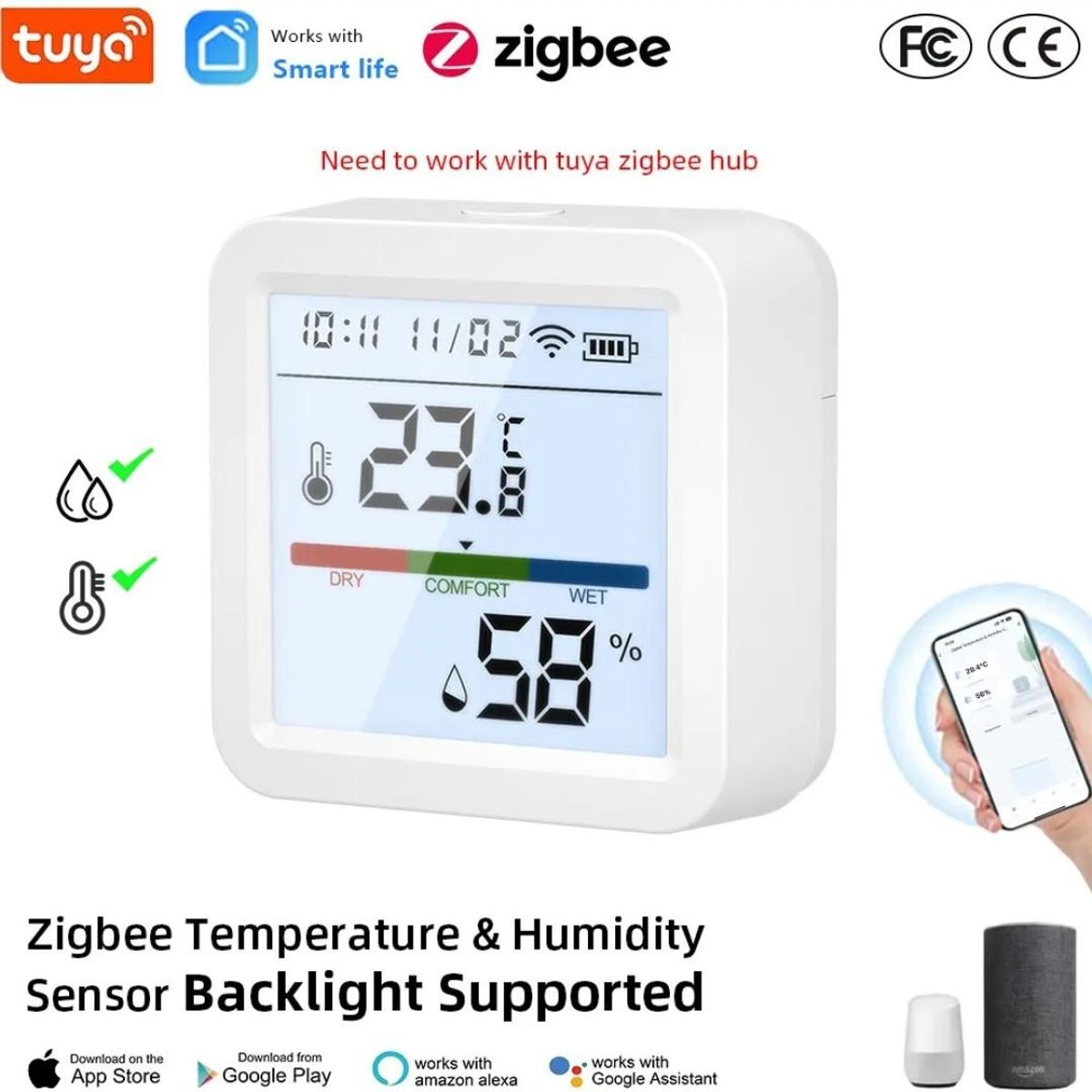 GENERICO - Sensor De Temperatura Y Humedad Tuya Zigbee Alexa Y Google