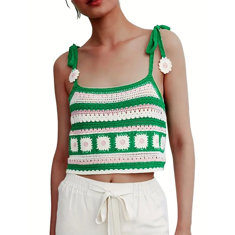 GENERICO - Blusa Tejido Crochet Flowers Tirantes