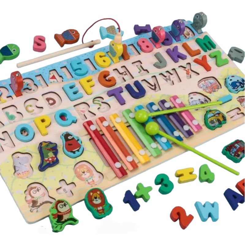 GENERICO - JUEGO EDUCATIVO NIÑOS BLOCKS MADERA NUMEROS LETRAS FIGURA