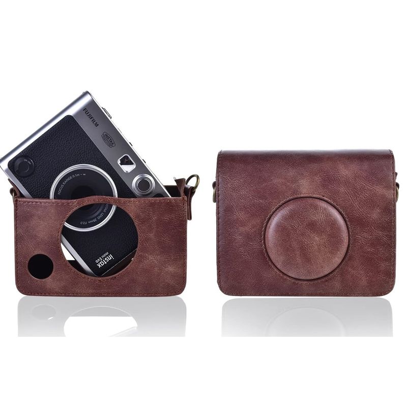 GENERICO - Estuche Para Instax Mini Evo De Cuero con Correa Cafe oscuro