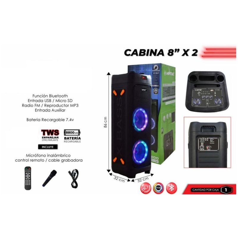 NIA - Equipo de Sonido  Cabina Recargable Bluetooth FM USB 15000W LED