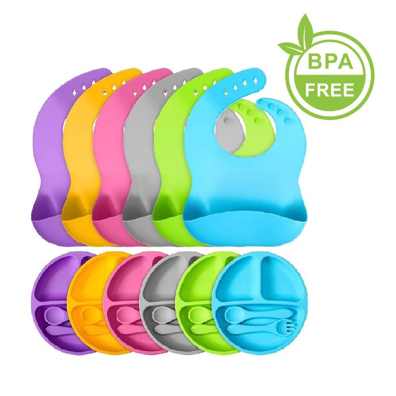 GENERICO - Vajilla en Silicona x4 Pcs Alimentacion Para Bebe Gris