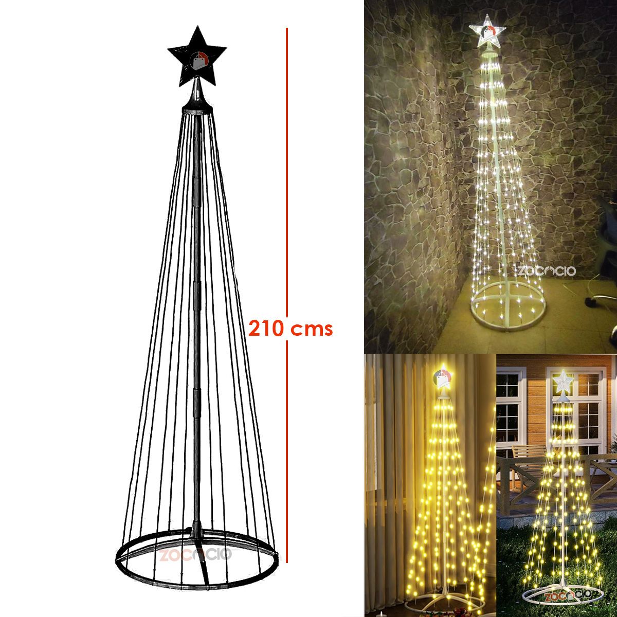 ZOCOCIO - Árbol Cónico De Luces Navideño Armable Tiras Led 210cm Calido