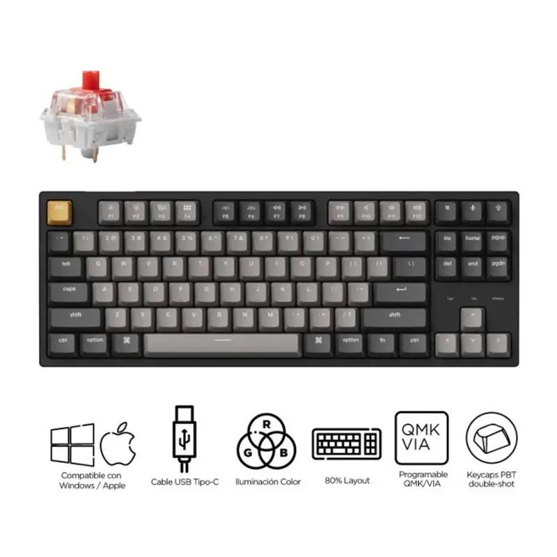 KEYCHRON - Teclado Mecánico Keychron C1 PRO RGB QMK switch red