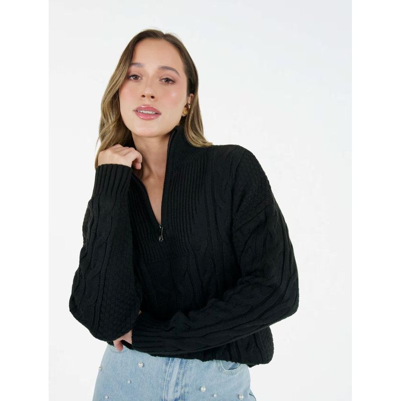 MOLGOA - Suéter Para Mujer Trenzado Tejido con Cremallera - The Narrow