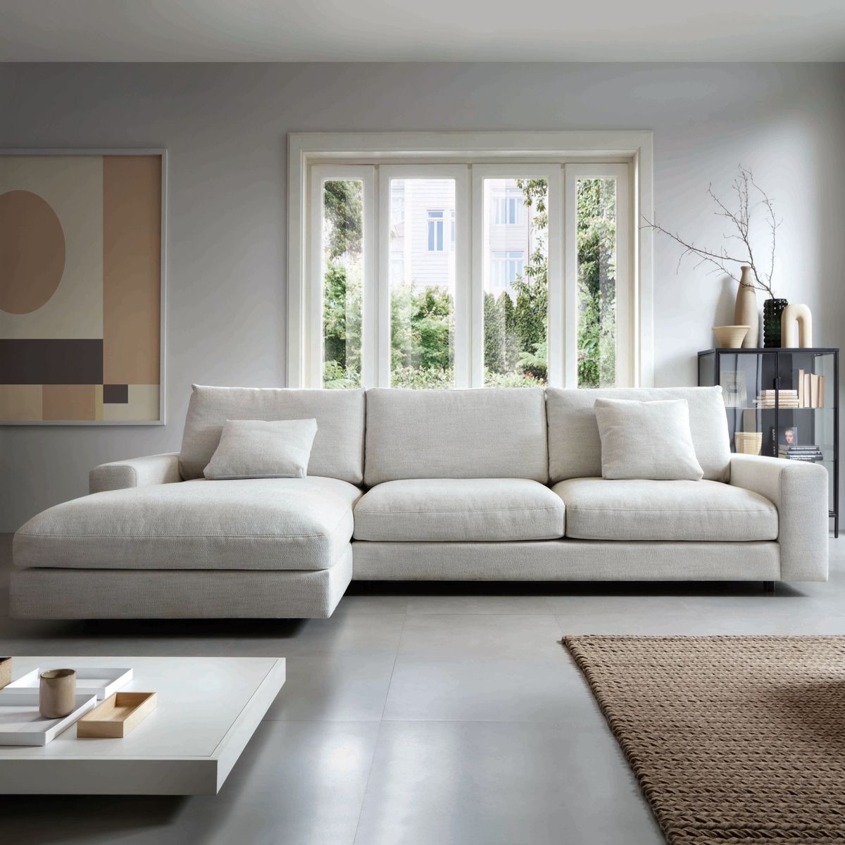 GENERICO - Juego de Sala esquinero Sofá en L Valenthine Bremmer Moderno Blanco