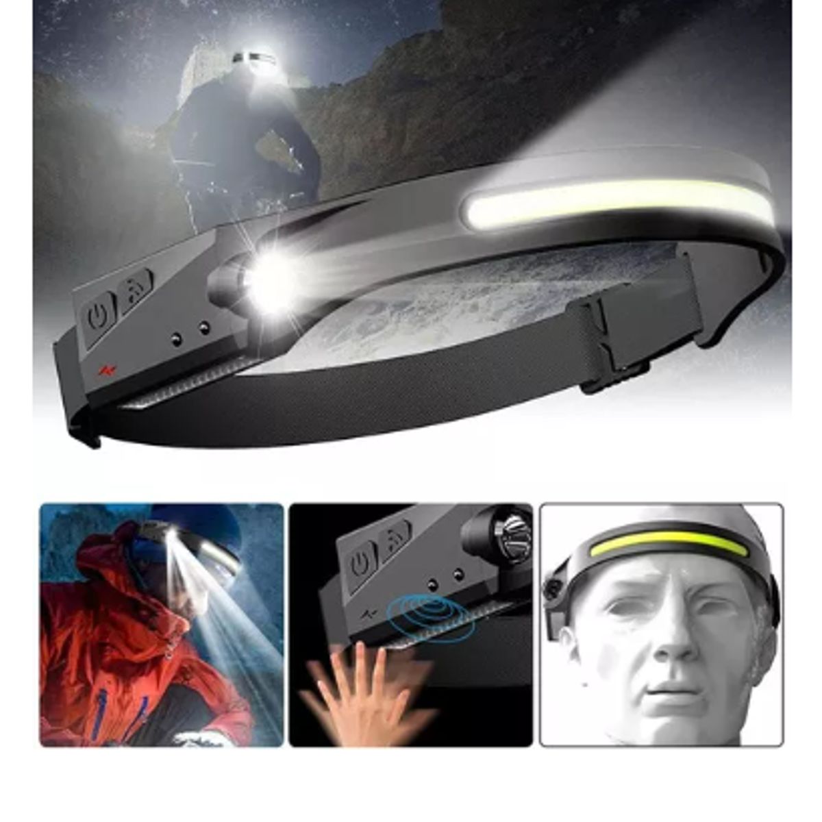 GENERICO - Linterna Minero Led + Cob Recargable Usb Vincha Con Sensor