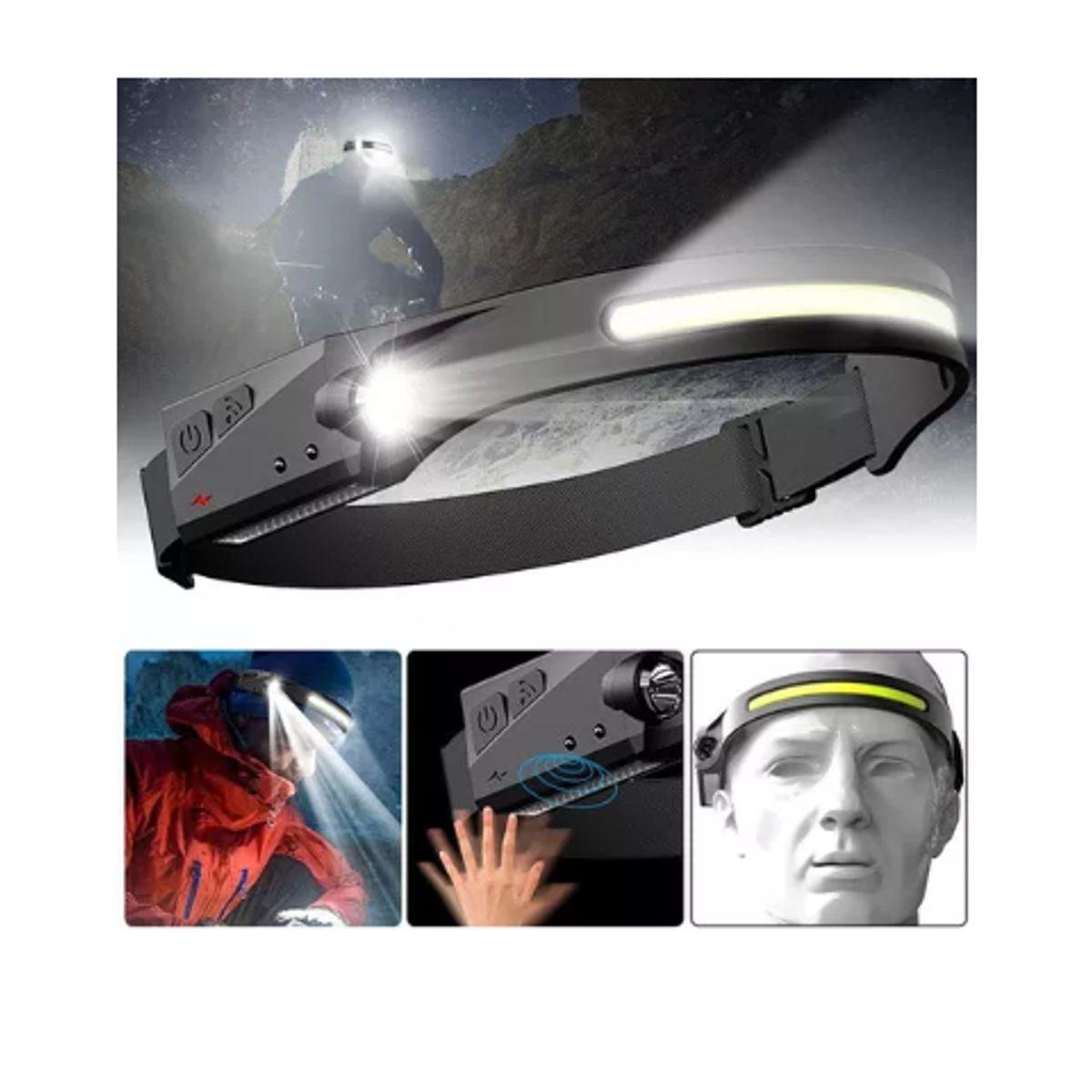 GENERICO - Linterna Minero Led + Cob Recargable Usb Vincha Con Sensor