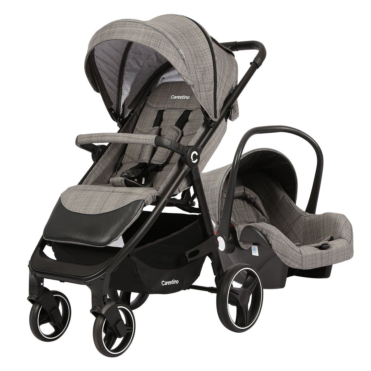 CARESTINO - Coche Carestino Kiev Gris con Porta Bebé