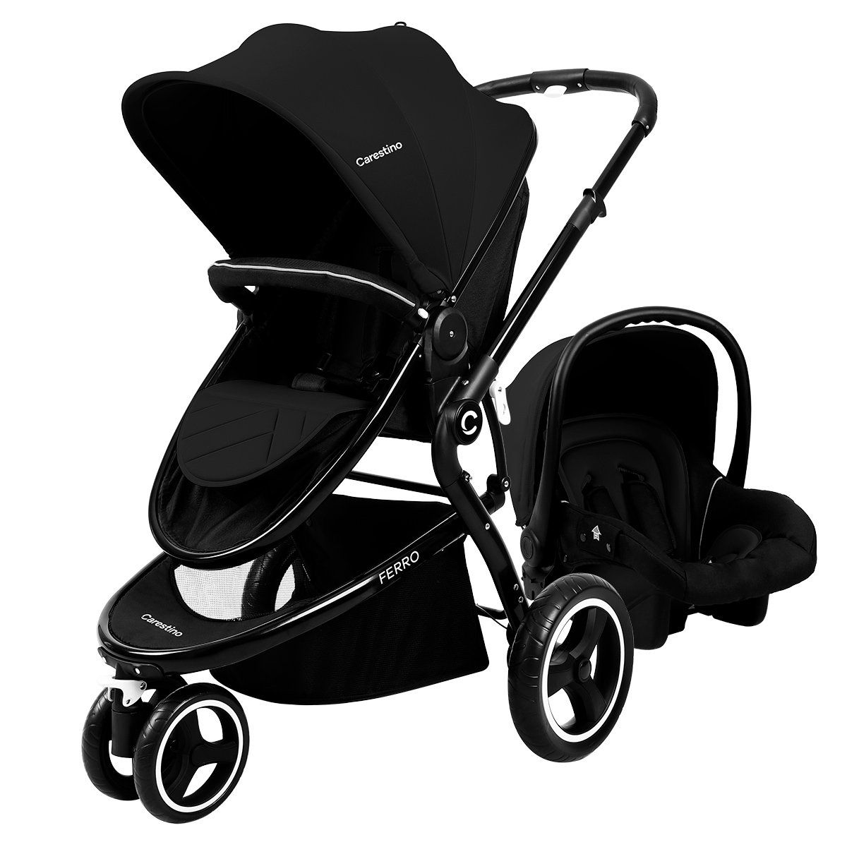 CARESTINO - Coche Carestino Ferro Negro con Porta bebé y Moisés