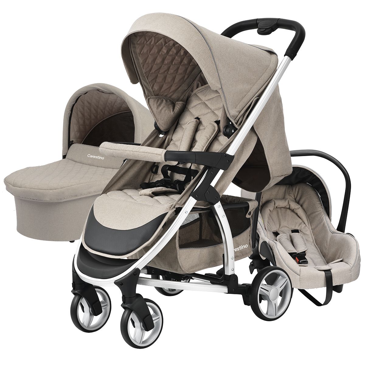 CARESTINO - Coche Carestino London Beige con Porta Bebé y Moisés