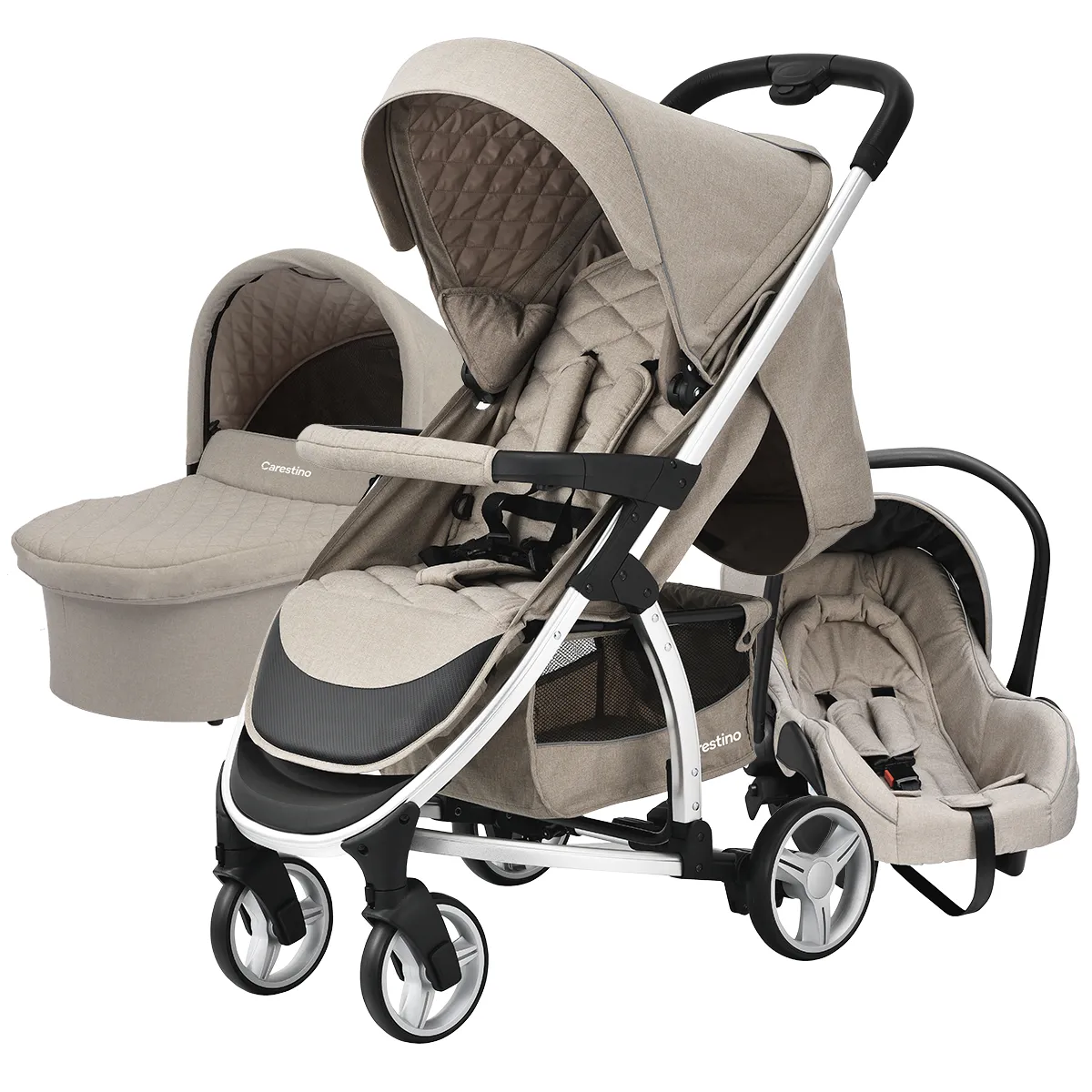CARESTINO - Coche Carestino London Beige con Porta Bebé y Moisés