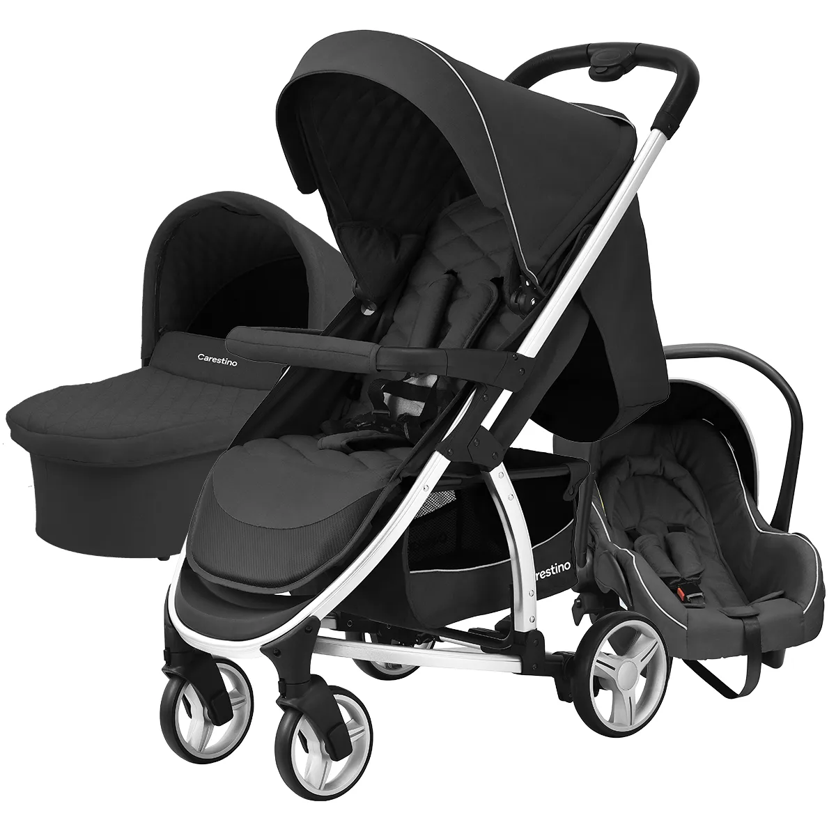 CARESTINO - Coche Carestino London Negro con Porta Bebé y Moisés