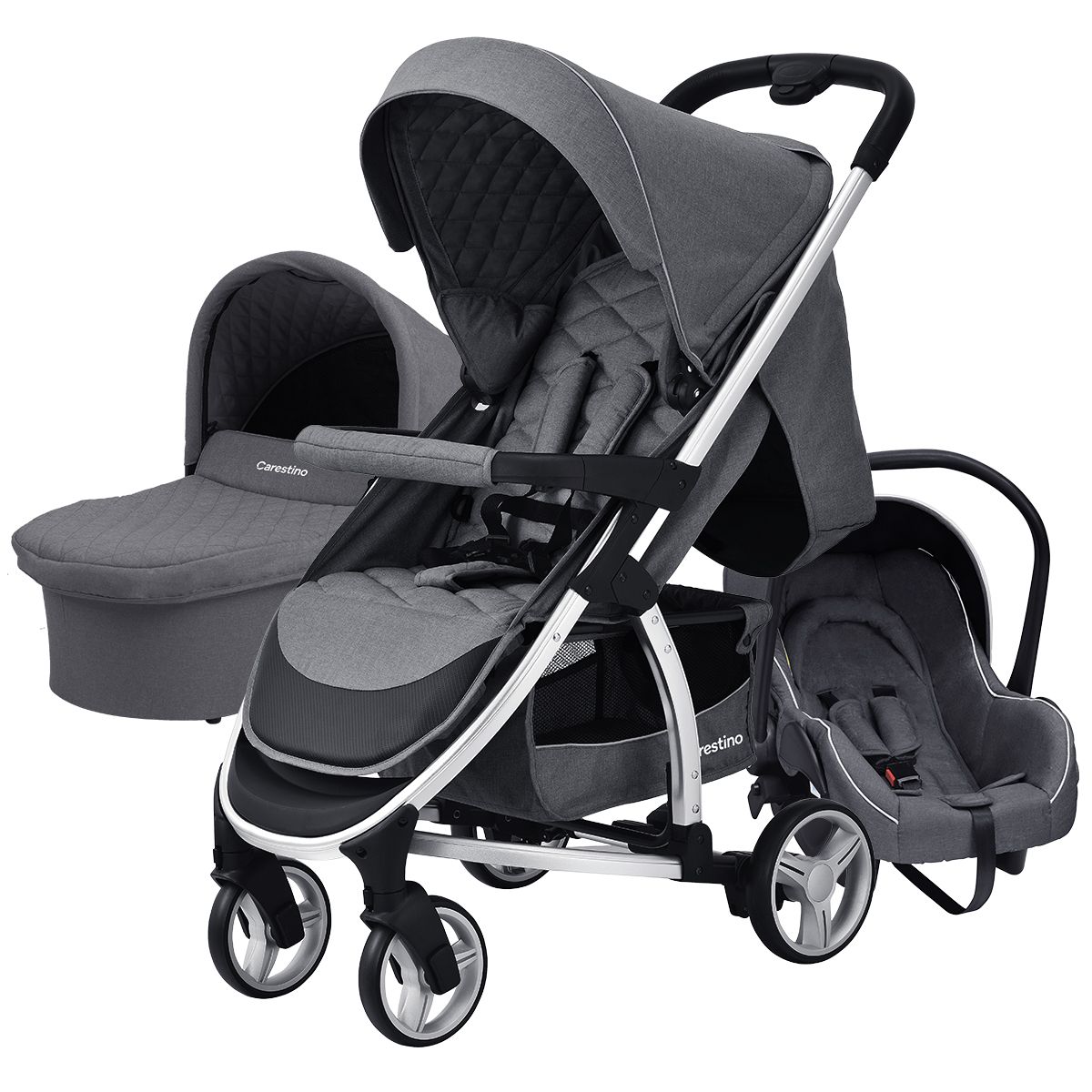 CARESTINO - Coche Carestino London Gris con Porta Bebé y Moisés