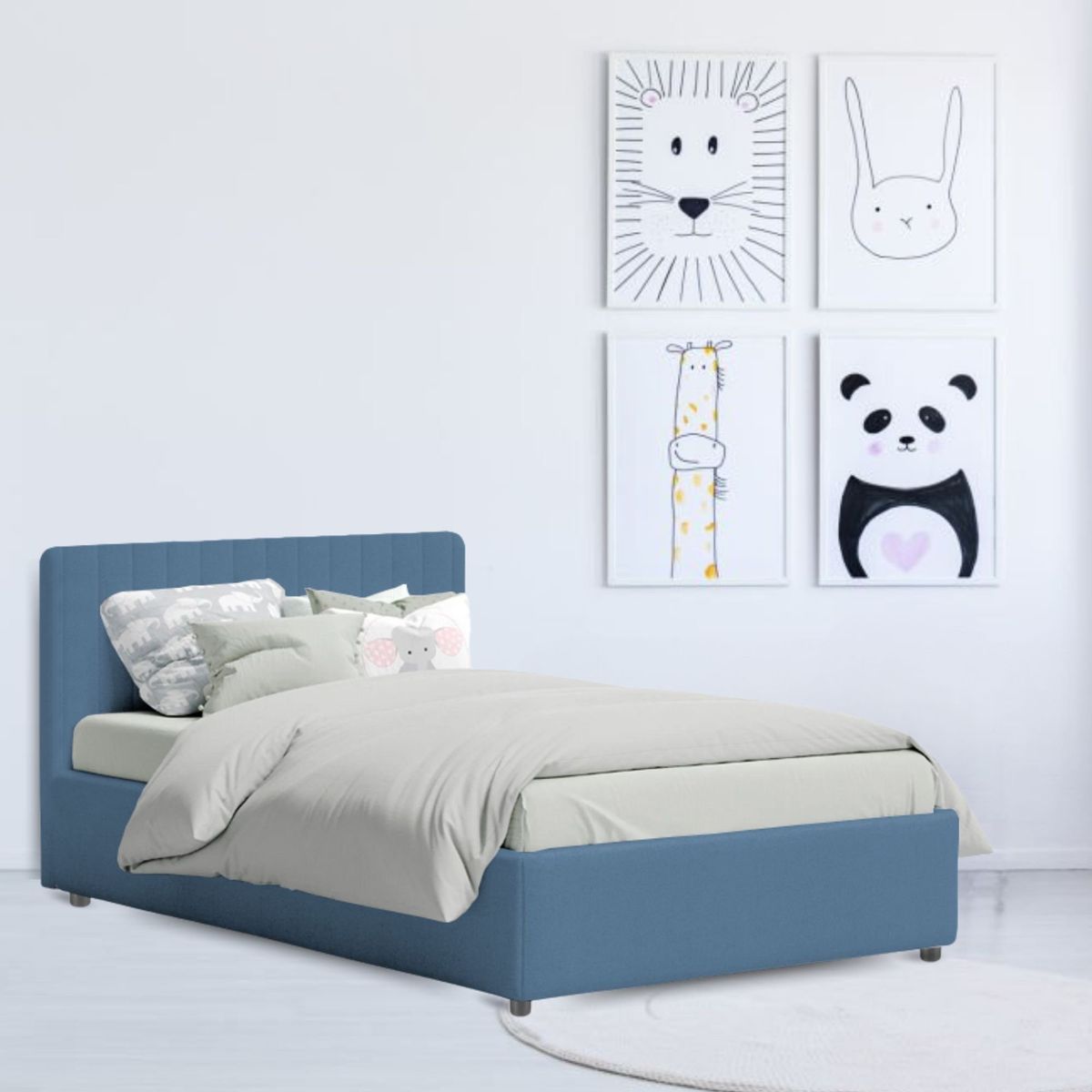 EKONOMODO COLOMBIA - Colchon Semidoble + Base Cama Baul + Espaldar Infantil Azul 120X190