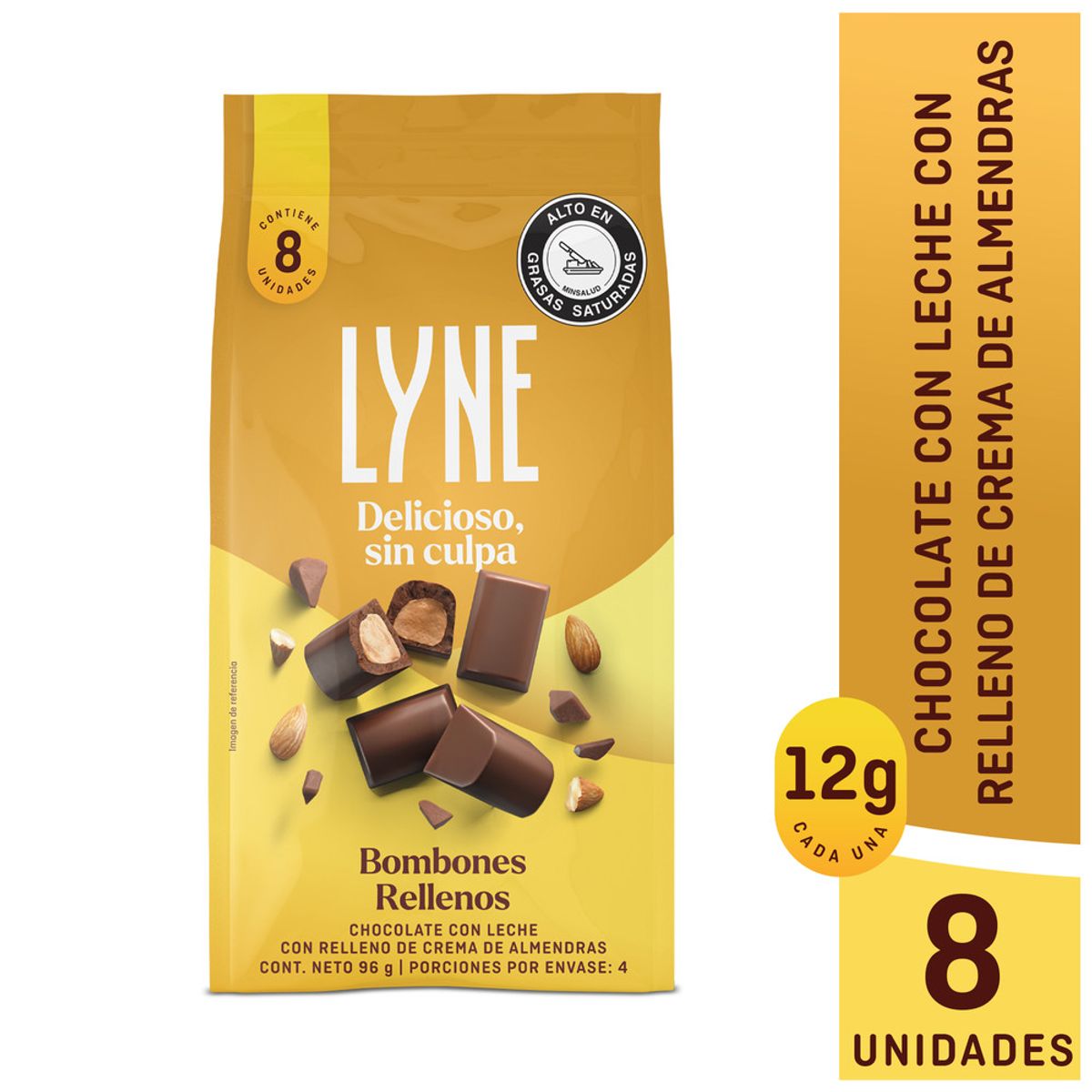 GENERICO - Bombones Rellenos Lyne Chocolate  Leche Almendras X 8 X 12g