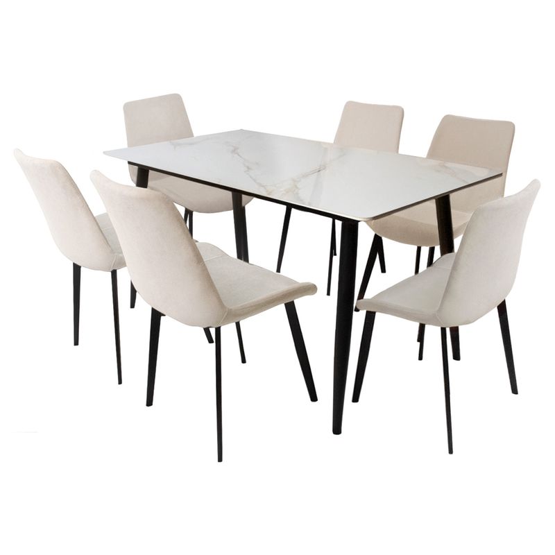 DORMILANDIA - Comedor Berlín 6 puestos beige piedra sinterizada
