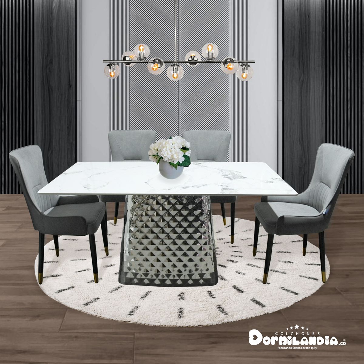 DORMILANDIA - Comedor Dubái de 4 puestos piedra sinterizada