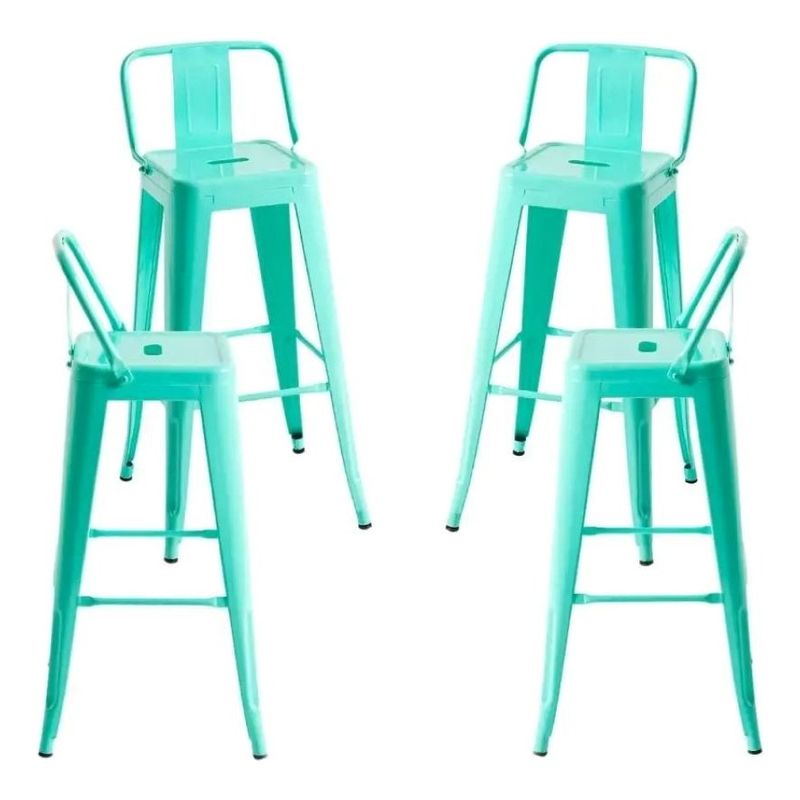 MOBLIHOUSE - Set X4 Butaco Alto Para Barra Metálico Moderna Con Respaldo