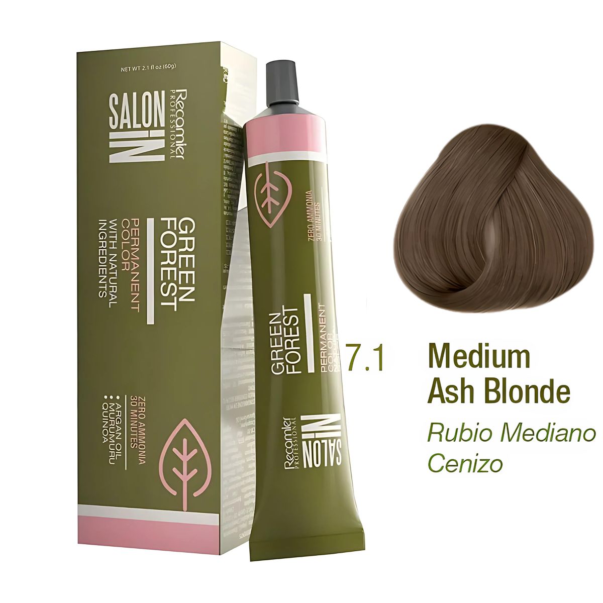RECAMIER - Tinte Recamier Green Forest Salon In 7.1 Rubio Mediano Cenizo 60g
