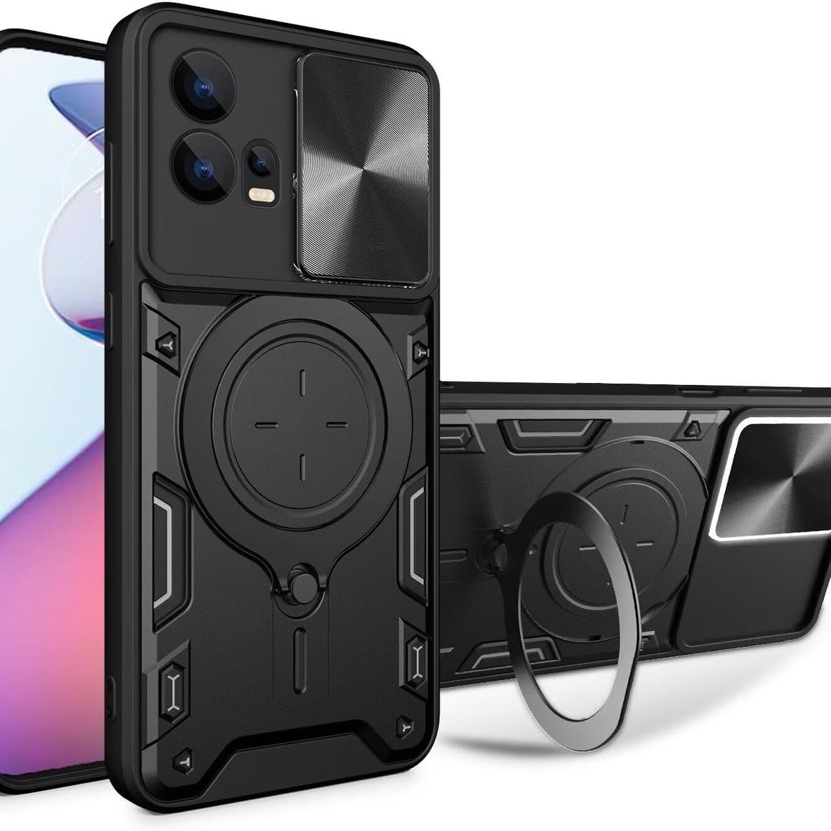 GENERICO - Estuche Protección Cámara Con Soporte Compatible Motorola G85 Negro