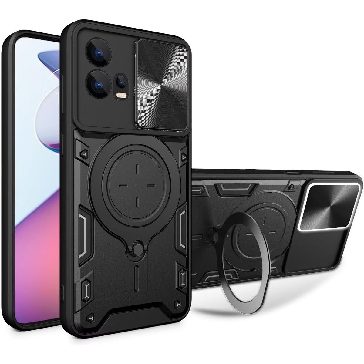 GENERICO - Estuche Protección Cámara Con Soporte Compatible Motorola G85 Negro