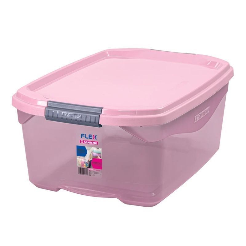 SANREMO - Caja Organizadora De Plastico 20L Rosada Traslúcido Sanremo