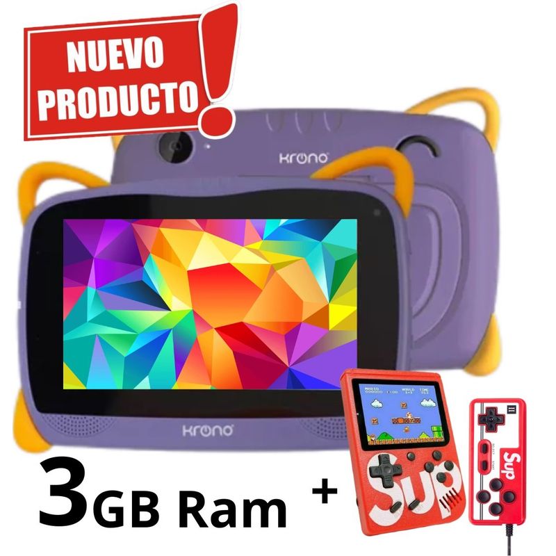 KRONO - Tablet 3GB RAM 7 Pulgadas Niños Android 13 32GB Wifi + Gameboy Morado.