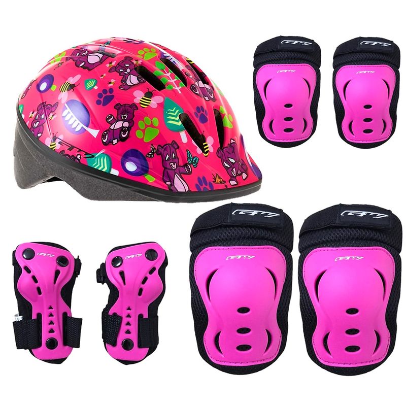 GW - Casco + Protectores Niña Bicicleta Monopatin Patinaje
