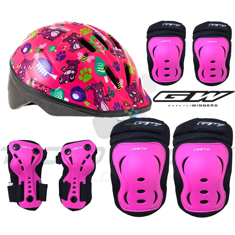 GW - Casco + Protectores Niña Bicicleta Monopatin Patinaje