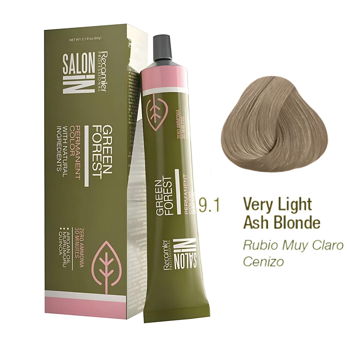 RECAMIER - Tinte Recamier Green Forest Salon In 9.1 Rubio Muy Claro Cenizo 60g
