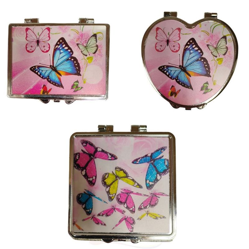 MAZUGI - Espejo De Bolsillo Cuadrado Redondo Corazón 3und Mariposas